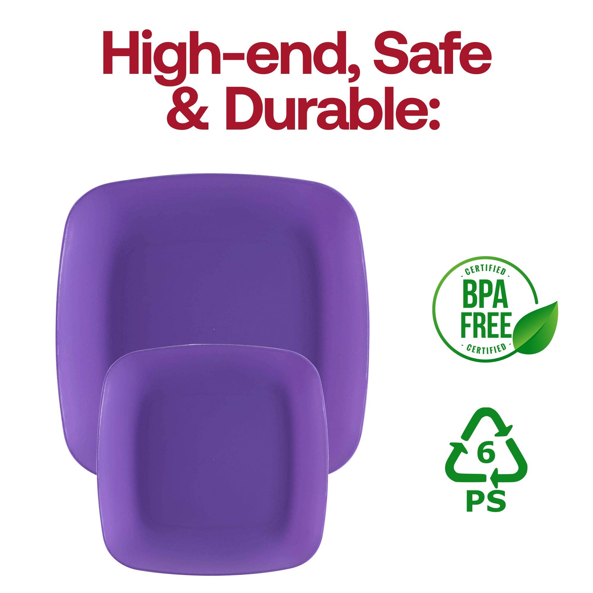 Smarty had a Party - Wholesale Disposable Plate - 8.5" Purple Flat Square Plastic Buffet Plates - 10 pcs4