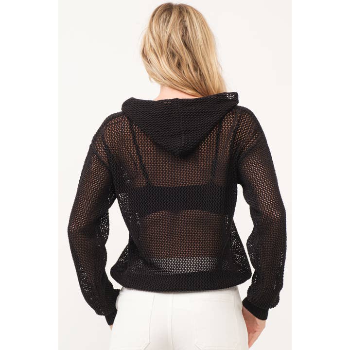 BLACK HQT0001 - Knitted Zip-Up Hooded Cardigan for wholesale on Faire