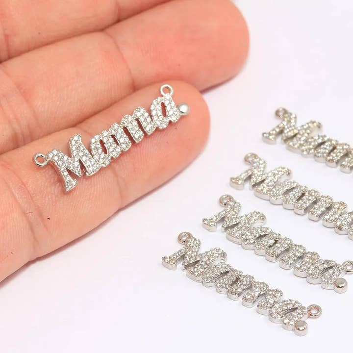 5x28mm Rhodium Plated Micro Pave Mama Pendant, XP377 for wholesale by QueenJewelryM