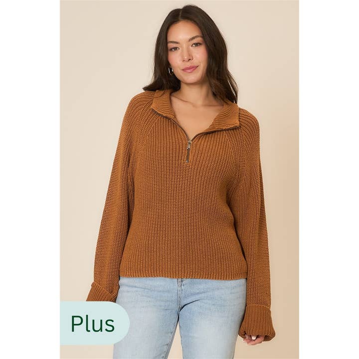 Pull à col montant zippé en maille côtelée pour la vente par Cozy Casual, Inc.