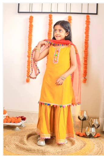 House of Amaya - Wholesale Top & Pant Set - Kids - Marigold sharara