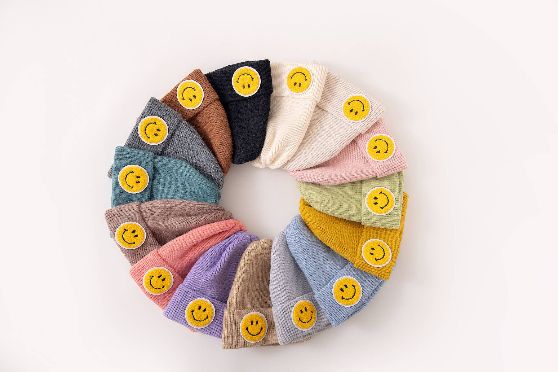 Shop Lev - Wholesale Beanie - Women's - Daily Smile Face Pastel Tone Ribbed Knit Beanie Hat12