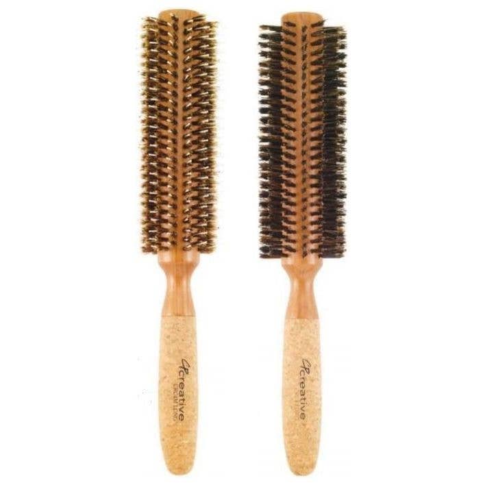 Eco-Friendly Extended 6" Long Cork Barrel Round Hair Brush for wholesale by Creative Pro Hair Tools