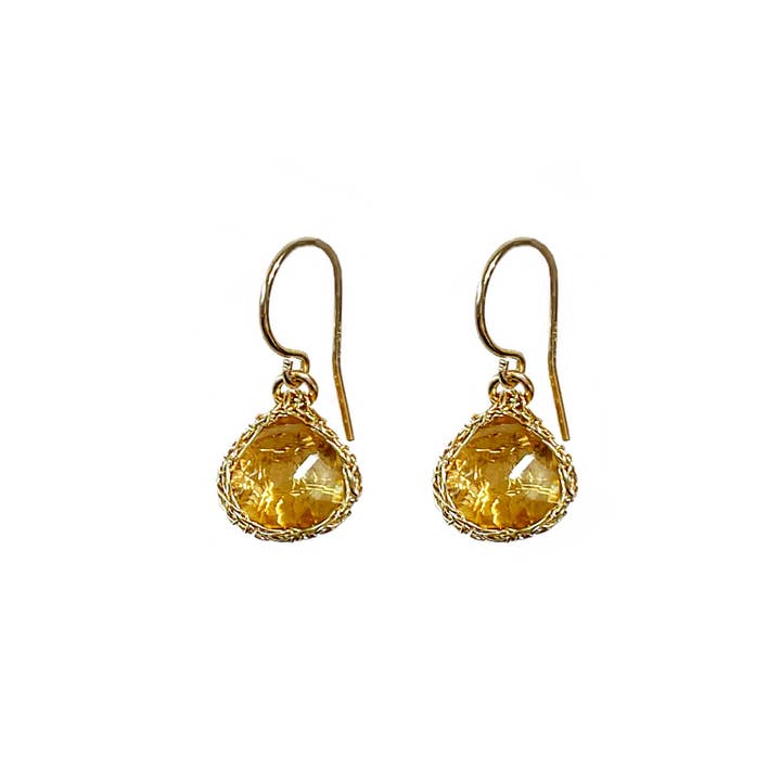 Citrine Teardrop Earrings In Gold for wholesale by Arivka Jewelry