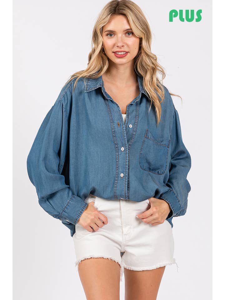 ZiA Apparel - Wholesale Button Down Shirt - Women's - V-NECK LAPEL COLLAR PLUS SIZE SHIRT