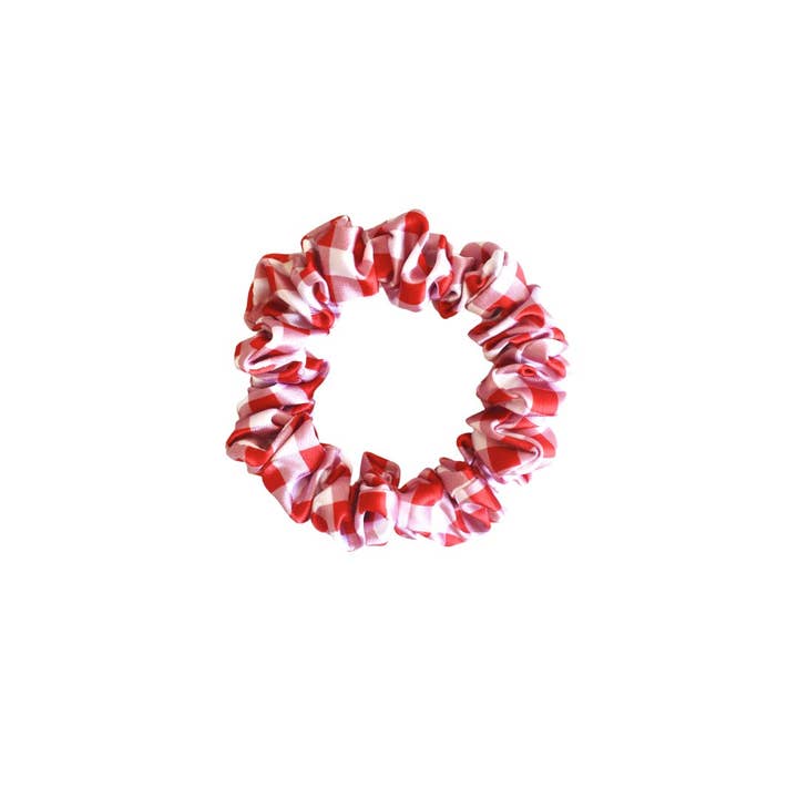 RED GINGHAM - Silk Skinny Scrunchie for wholesale by Beyond Scrunchies