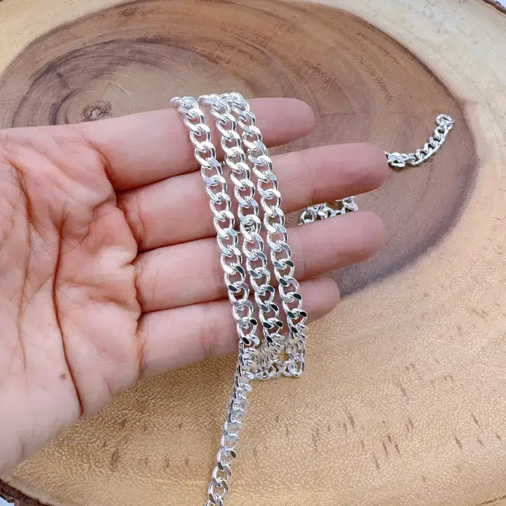 findings4uGem - Wholesale Link & Chain Necklace - Dainty Shiny Silver Cuban Curb Necklace Chain By Foot, CH1030