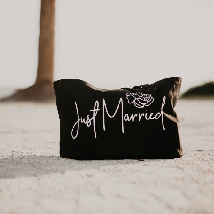 Just Married Canvas Beach Bag for wholesale by RichDesignCo