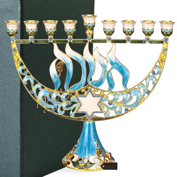 Matashi Enamel Menorah Davidsstjerne, Hanukkah, Guld accenter for engroshandel hos Matashi
