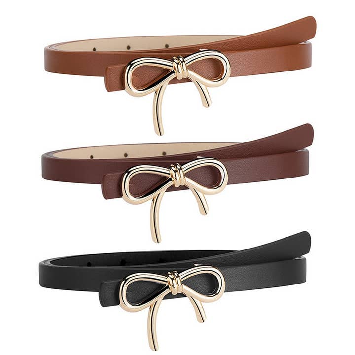 ACCITY - Wholesale Belt - Women's - Bow PU Leather Skinny Belt | Elegant Waist Cincher_CWABE0616