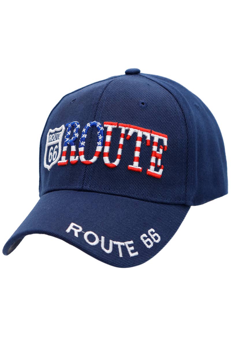 Cap Zone - Wholesale Honkbalpet - Uniseks - Route 66 baseballpet met Amerikaanse vlag en logo3