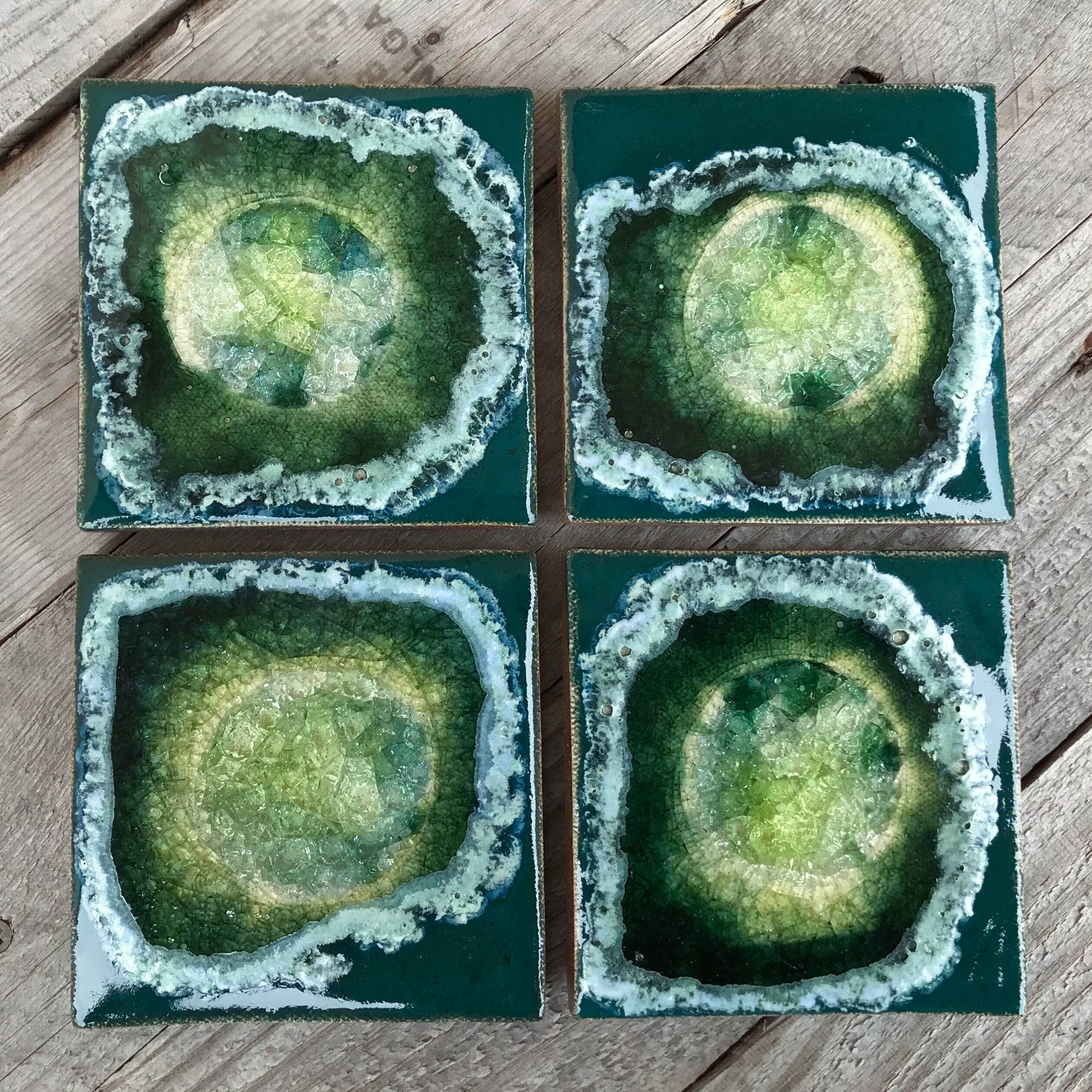 Dock 6 Pottery - Wholesale Coasters - Square Coaster - Blue Green - Individual Coaster1