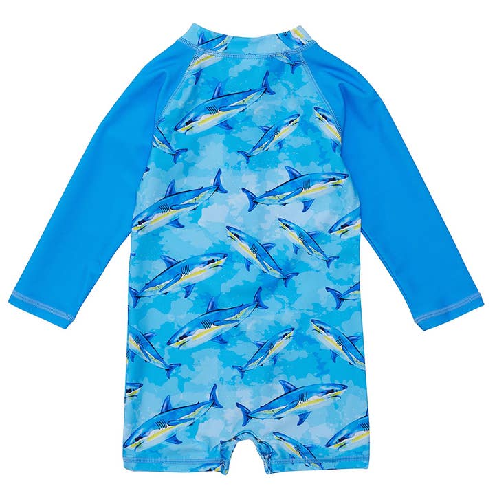 Snapper Rock Swimwear UPF50+ - Wholesale One Piece Swimsuit - Baby - Jawsome Waves LS Sunsuit
