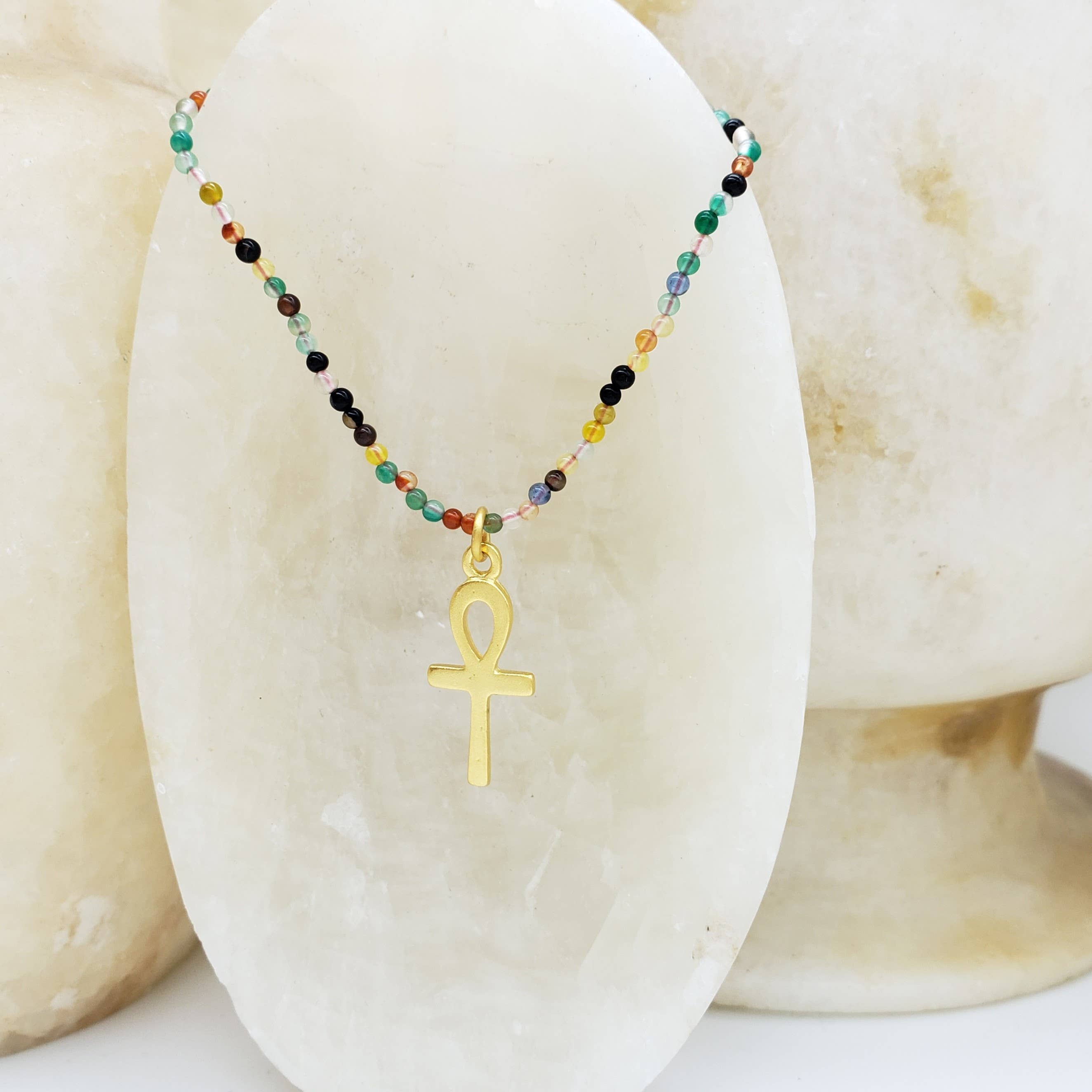 Discoveries, Inc. - Wholesale Pendant/Charm Necklace - Egyptian Ankh on Petitie Agate Beaded Necklace4