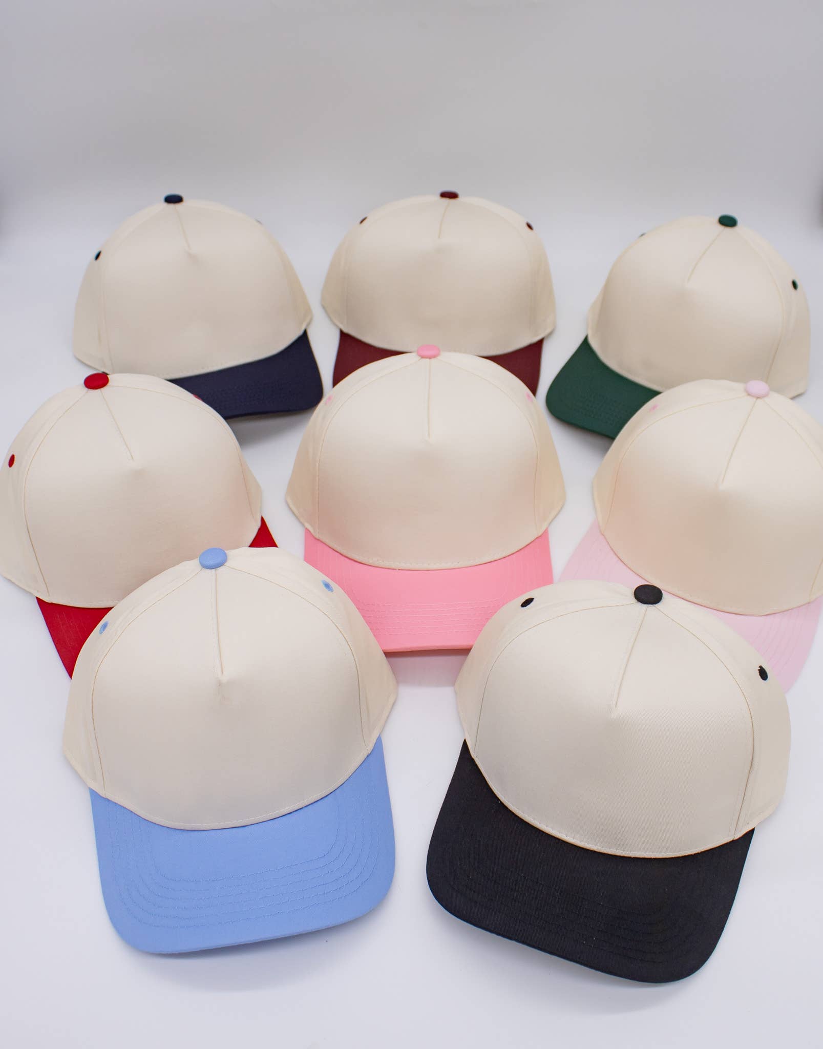 TATUM THE LABEL - Vente Casquette de camionneur – unisexe - Chapeau de camionneur en toile bicolore Snapback à 5 panneaux, beige crème8