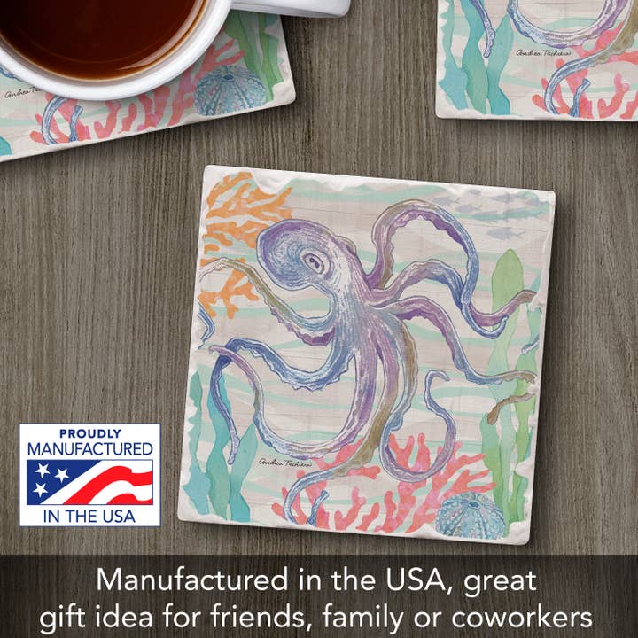 Conimar Promotions - Wholesale Coasters - "Salt & Sea-Octopus" Single Absorbent Tumbled Tile Coaster 5
