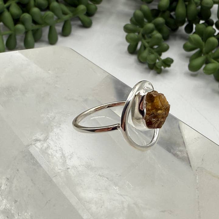 Meraki Gemstones - Wholesale Single Stone/Solitaire Ring - Citrine Rough Semi-PreciousGemstone 925/Sterling Silver Ring2