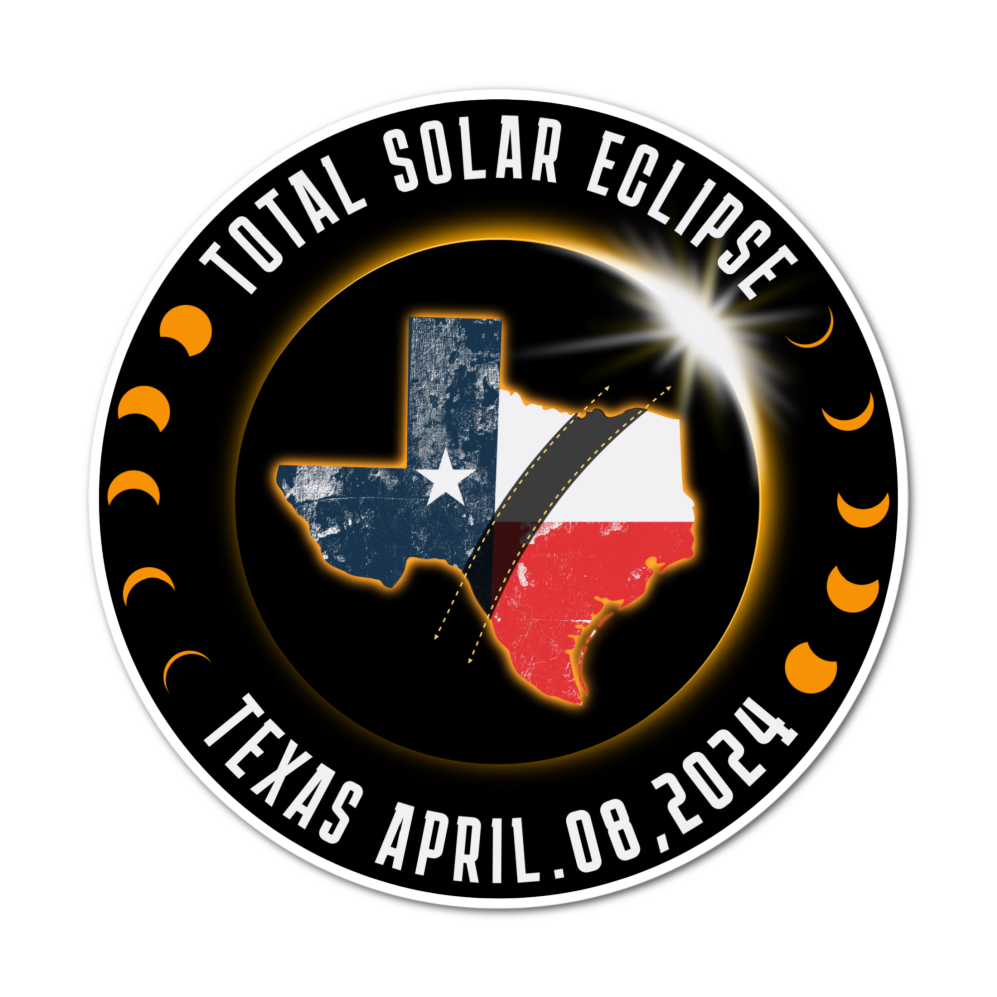 Jazzy Pop Stickers - Wholesale Sticker - 3" total Solar Eclipse 2024 moon laminated sticker usa texas0