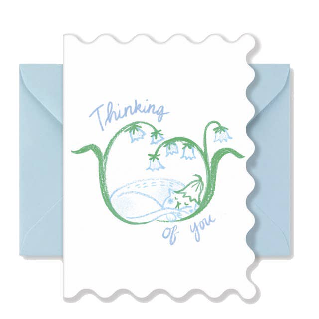 Thinking Of You, A6 Scalloped Greetings Card for wholesale by Bryony Moss Illustration