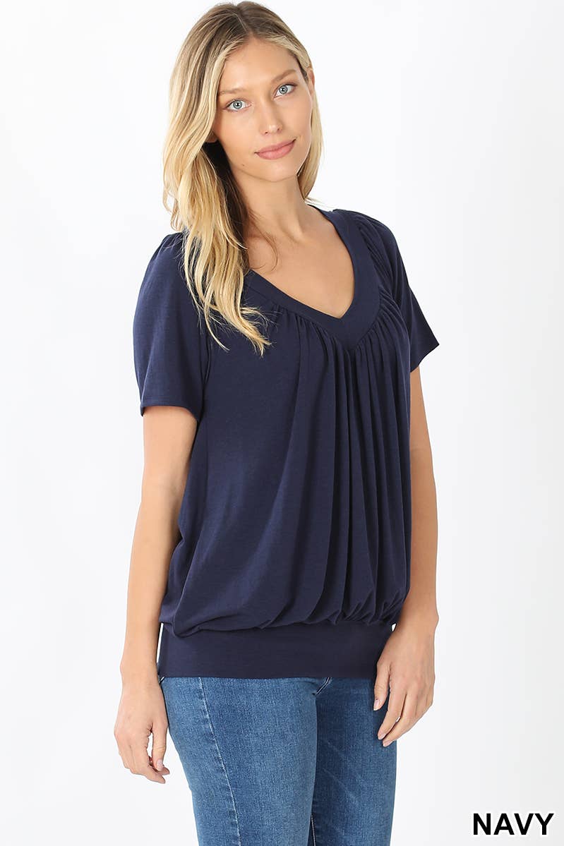 42POPS - Wholesale Blouse - Women's - ",.SHIRRED V-NECK SHORT SLEEVE TOP16