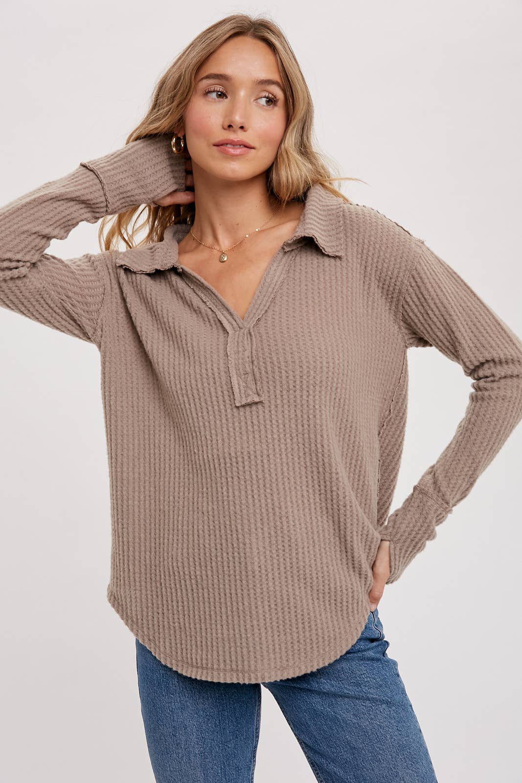 Bluivy - Wholesale Knit Top - Women's - BRUSHED WAFFLE HENLEY TOP11
