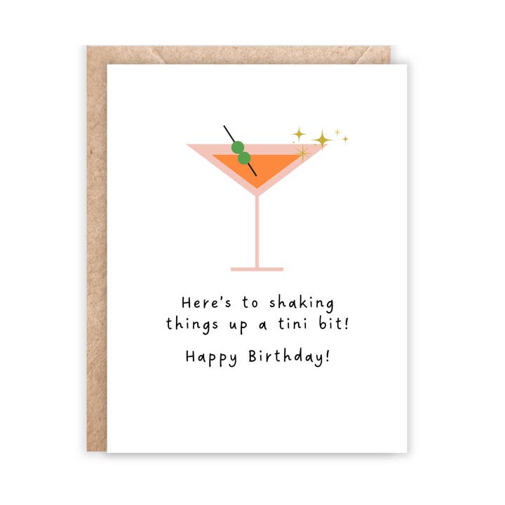 Here's to shaking things up a tini bit birthday card for wholesale by Jolly Rae