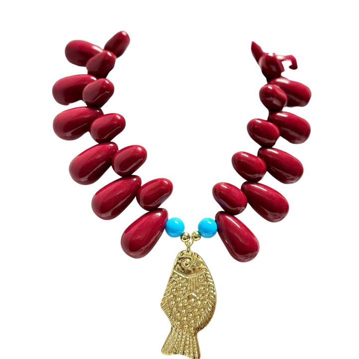 HoopLa - Wholesale Pendant/Charm Necklace - Lucky Fish- Kitsch and Sea- Resin Bead Statement Necklace