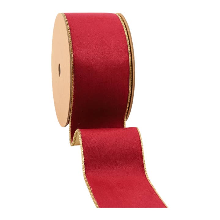 LA Ribbons Wholesale - Wholesale Linten - 2 1/2" Omkeerbaar Klassiek Fluwelen Lint met Draad | Bordeaux/Goud | Rol van 10 Yards2