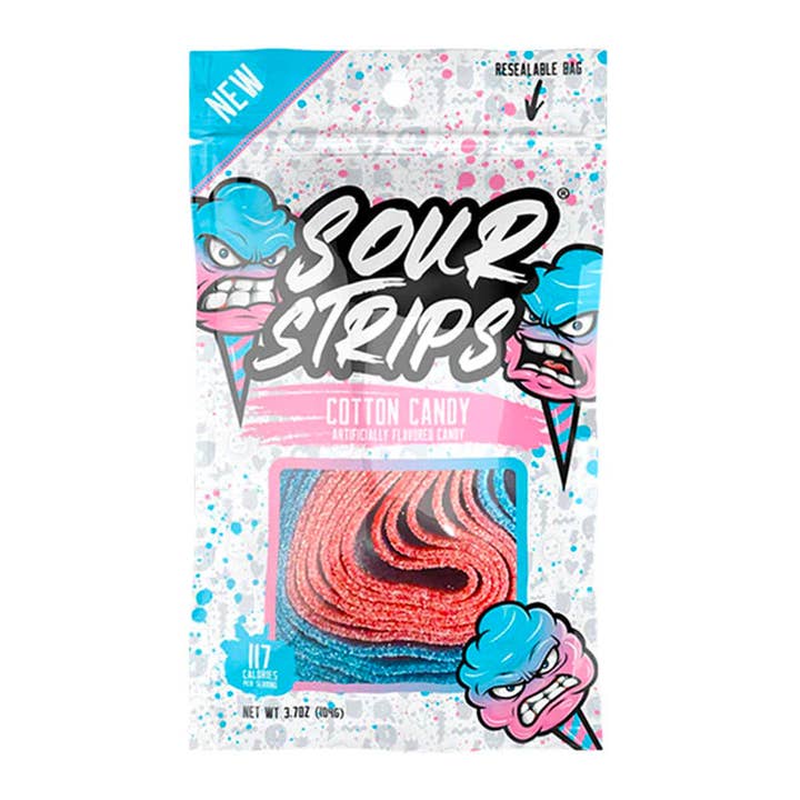 Sour Strips Cotton Candy (3.7oz) 4-Pack for wholesale by Pops Distro Inc