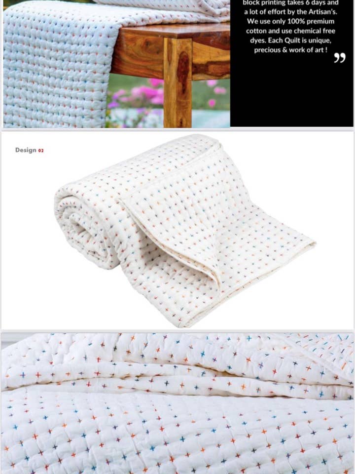 Couette Jaipuri | Point de croix réversible avec taies d'oreiller pour la vente par Indigo Sutra