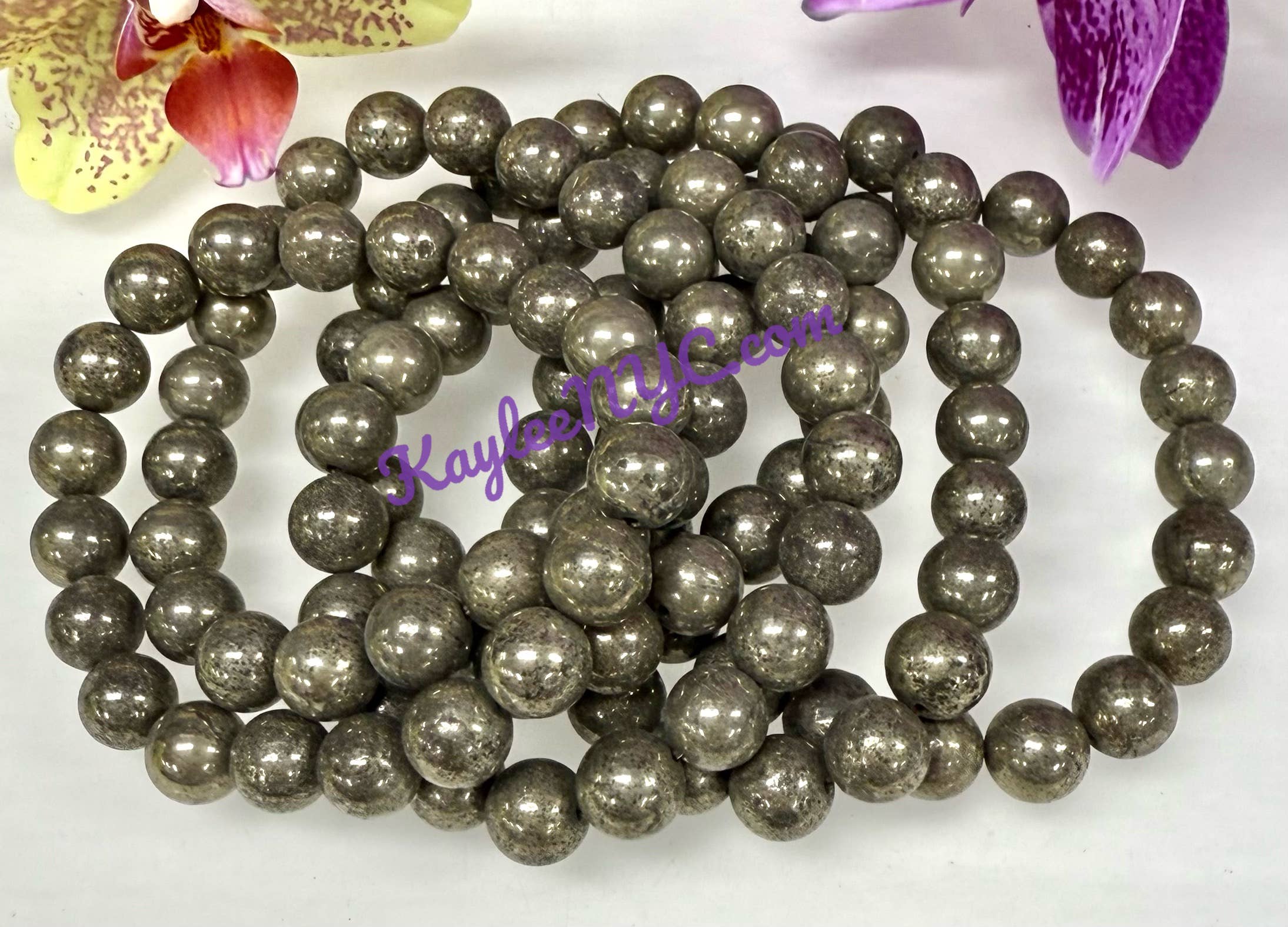 KayleeNYC - Wholesale Beaded Bracelet - Natural Pyrite 10mm 8” Crystal Healing Stretch Bracelet2