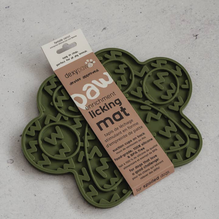 dexypaws - Wholesale Pet Food Mat - Dog - Army Green Paw Print Enrichment Lick Mat