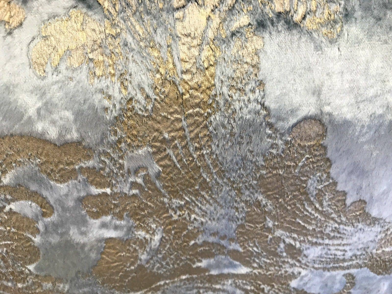 Fancy Styles Fabric – Engroshandel Stofbolt – FARVEPRØVE- Designer udbrændthed Antik inspireret fløjl stof æggeskal blå og guld3