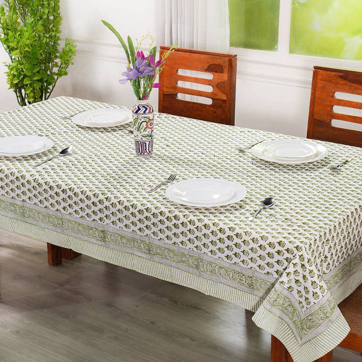 Cotton Print Club – wholesale Tablecloth – Emerald Green Block Print Tablecloth