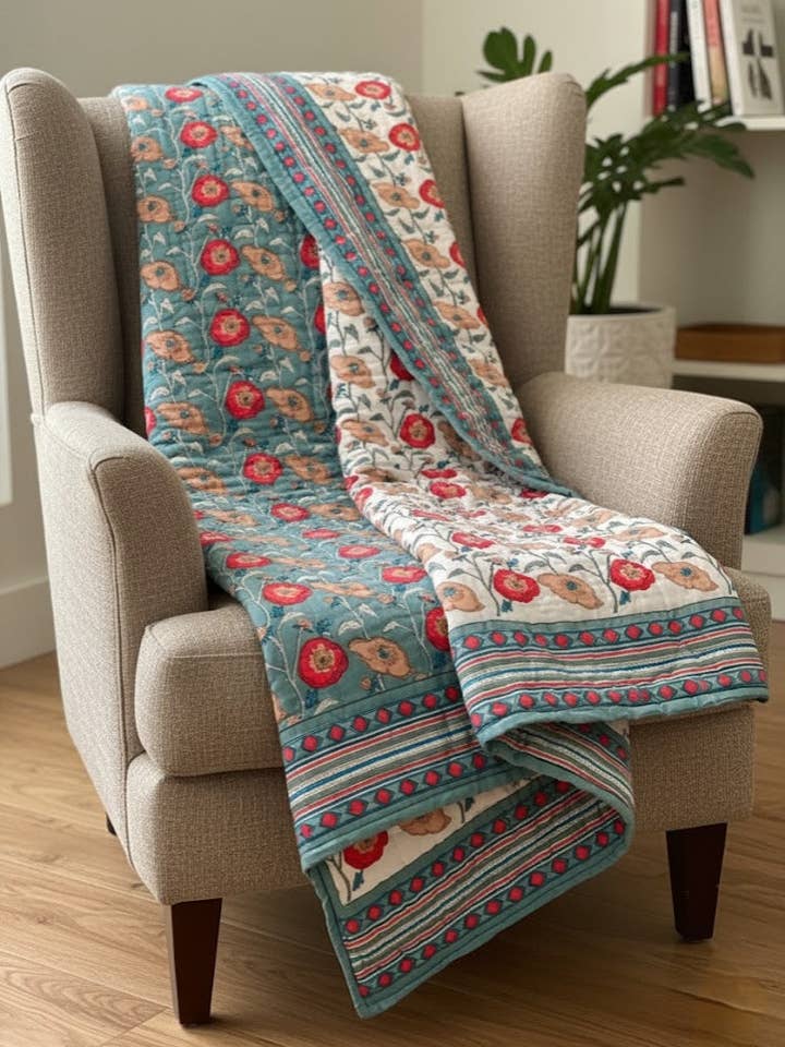 Couette en coton biologique fabriquée à la main à Jaipur #6 pour la vente par Akshu & Ameirah