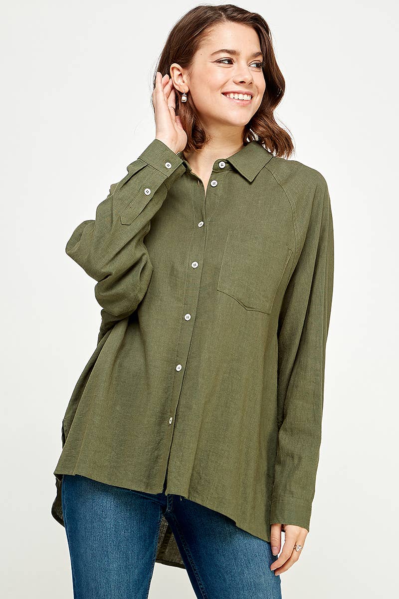 FUN2FUN - Wholesale Button Down Shirt - Women's - LINEN BLEND SHIRT16