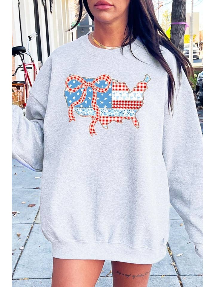 Pink Irene Wholesale - Wholesale Shirt - Women's - USA Map Patchwork Graphic Sweatshirt