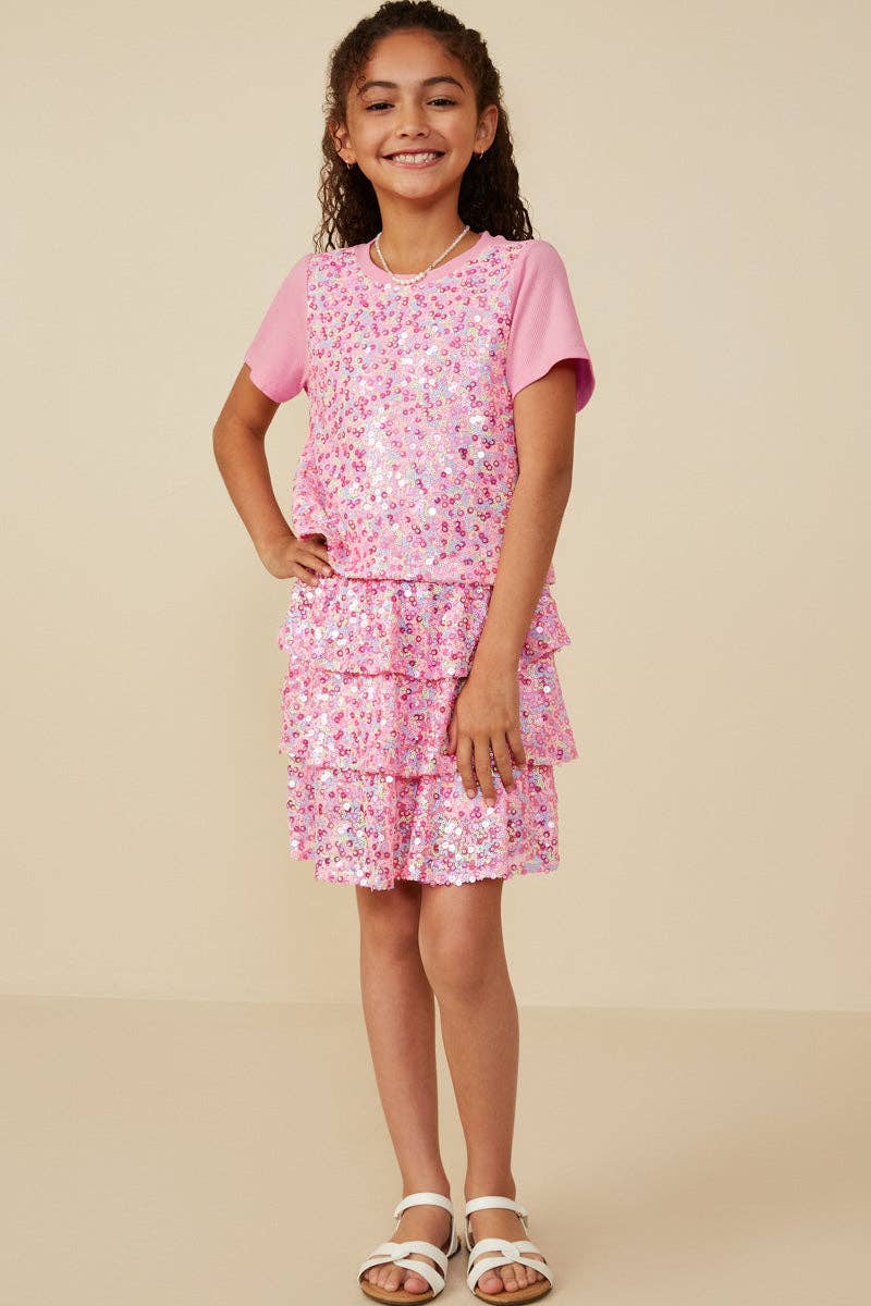 Roze T-shirt met pailletten en panelen voor meisjes voor groothandel op Faire4