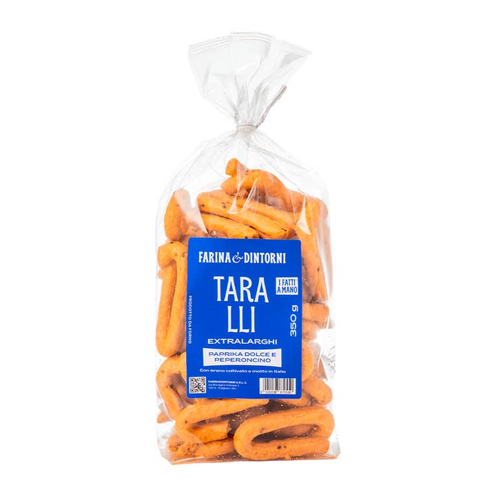 Ekstra brede taralli med sød paprika og chili 350g for engroshandel hos farinaedintorni