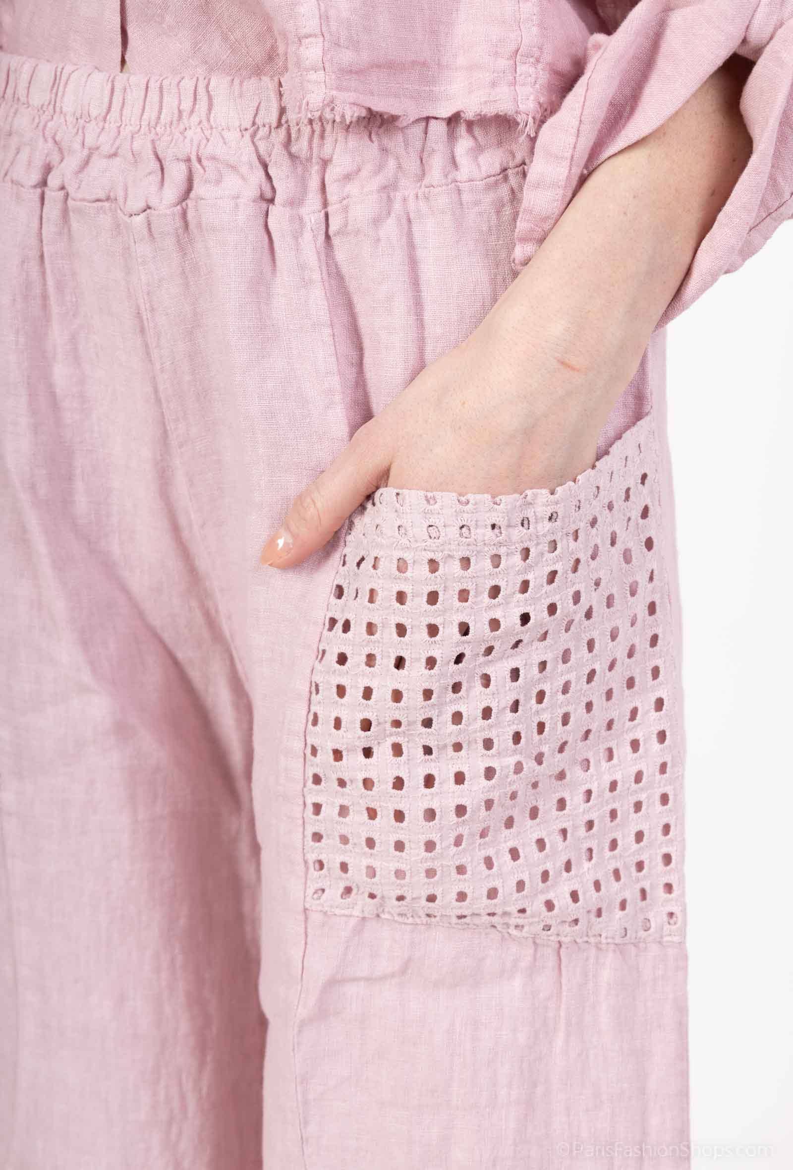 Shyloh - Wholesale Pants - Women's - Linen Trousers with Openwork Pockets 2058038