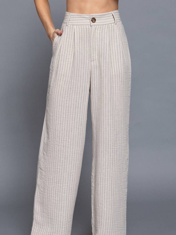 Hose mit geradem Bein und Leinenoptik in Streifenmuster für den Großhandel von Active Basic | Active USA