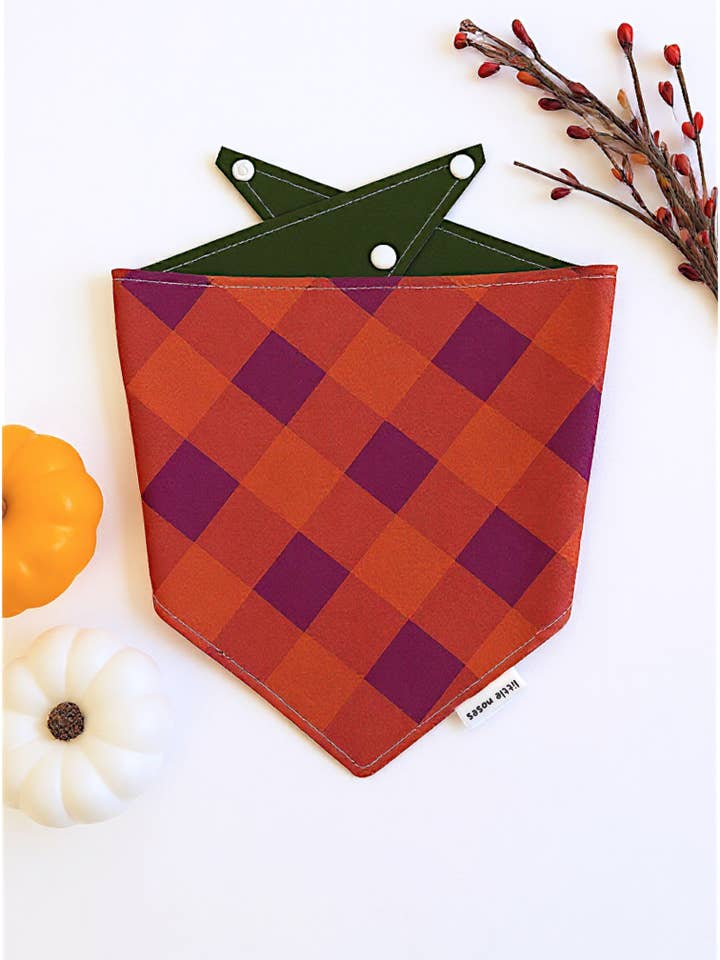 Bandana reversível para animais de estimação em xadrez rosa e laranja por atacado de Little Noses