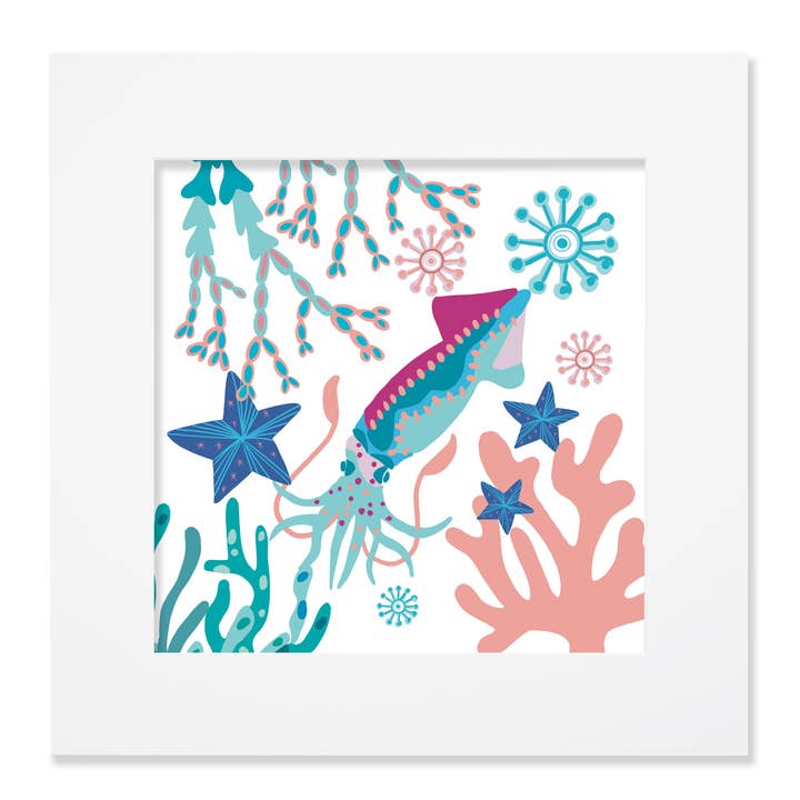 Squid Art Print – Mounted in Two Sizes for wholesale by Cream Cornwall
