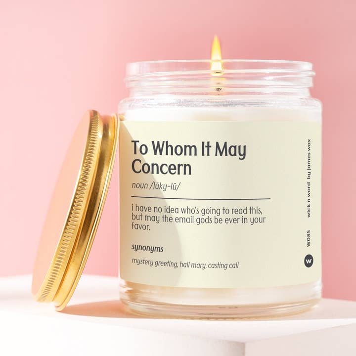 Personalized Coworker Gift "To Whom It May Concern" Definition Candle Gift For Coworker Funny Email Surprise Gift Holiday Gift W085 for wholesale by Wick n Word