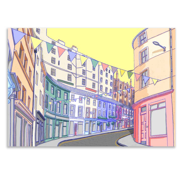 Victoria Street, Edinburgh Tea Towel for wholesale by Neon Magpie