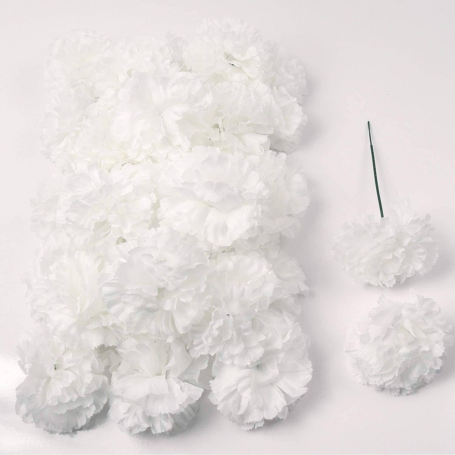 Larksilk - Wholesale Artificial Flowers - 100 White Silk Carnation Picks, Artificial Flower Heads7