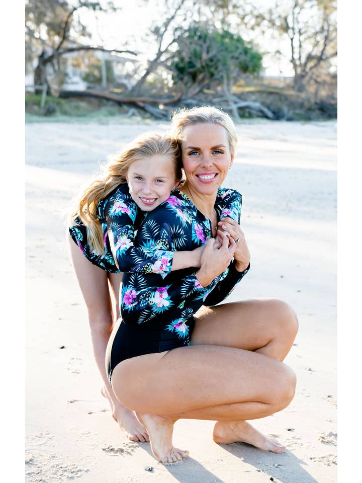 Tribe Tropical - Wholesale One Piece Swimsuit - Kids - Girls Long-Sleeve UPF50+ Swimsuit - 'Daintree Dusk'6