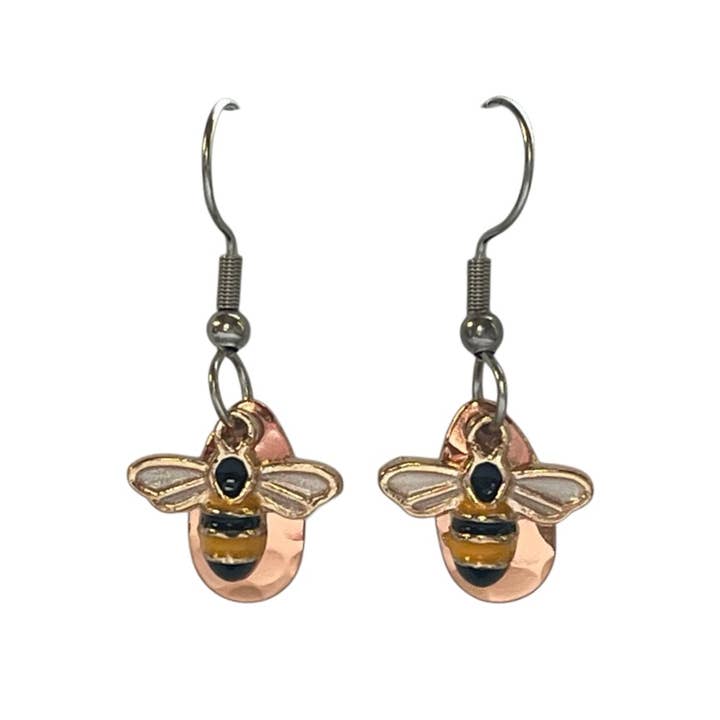 Copper Bee Bumblebee Earrings Handmade USA Nature Jewelry for wholesale by Eye Catching Jewelry