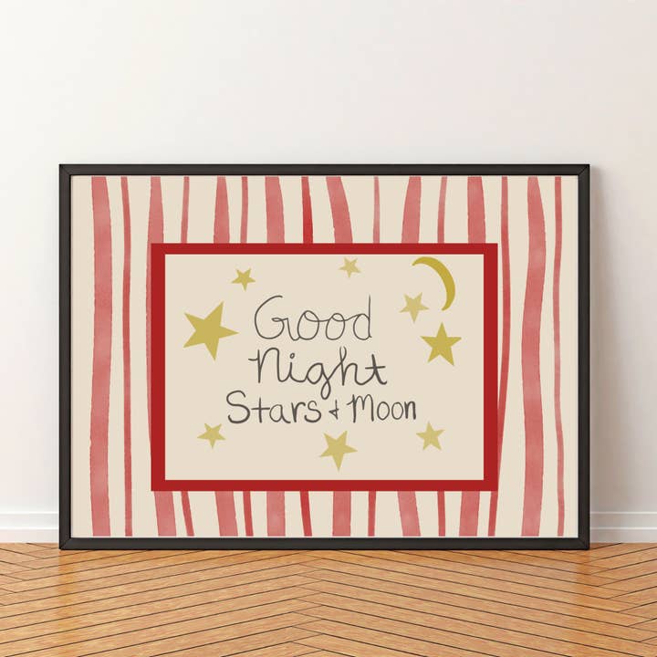 Good Night Stars & Moon Art Print – Whimsical Nursery Art for wholesale by Sweet Sketches
