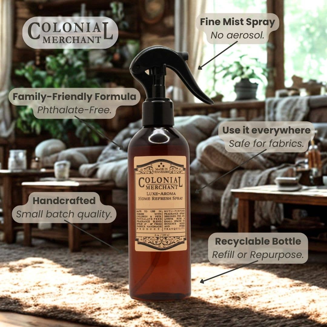 Colonial Merchant - Vendita all'ingrosso Spray per tessuti e ambienti - 8 oz. Colonial Merchant Luxe~Aroma Spray Rinfrescante per la Casa11